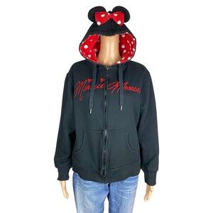 Disney Parks Black Minnie Mouse Hooded Ears Sweater Jacket Junior XXL or Women M